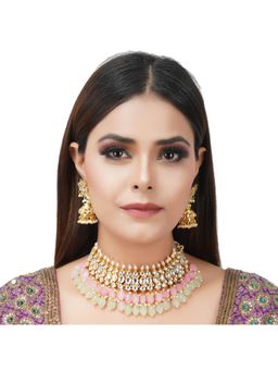Auraa Trends - 22Kt Gold Plated Kundan Classic Pink Necklace Set