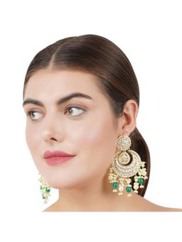 Auraa Trends - 22Kt Gold Plated Kundan Classic Green Earring Set