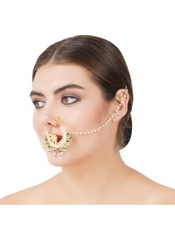 Auraa Trends - 22Kt Gold Plated Kundan Classic Green Nath