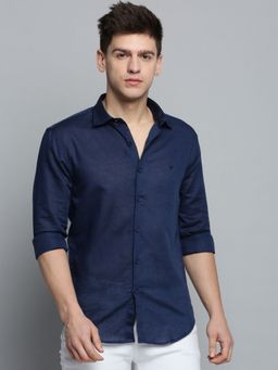 SHOWOFF - Mens Spread Collar Navy Blue Solid Shirt