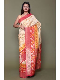 Zari Jaipur - Cream Banarsi Silk Saree with Unstitched Blouse