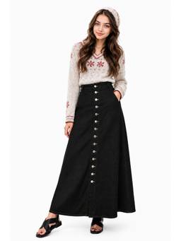 Tripursundari Fashion - Women's Black Denim Full Maxi Skirt