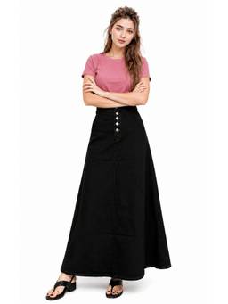 Tripursundari Fashion - Women's Black Denim Full Maxi Skirt