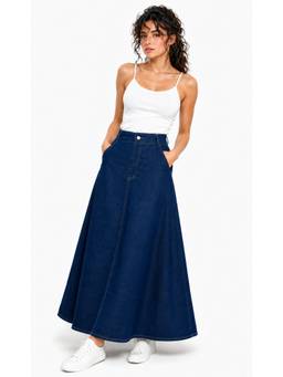 Tripursundari Fashion - Women's Navy Blue Denim Full Maxi Skirt