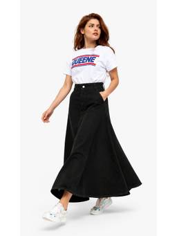 Tripursundari Fashion - Women's Black Denim Full Maxi Skirt