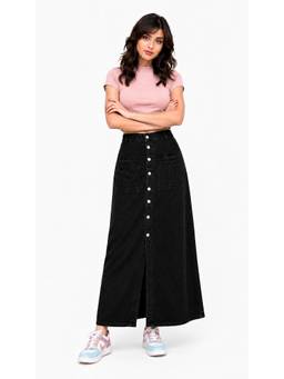 Tripursundari Fashion - Women's Black Denim Full Maxi Skirt