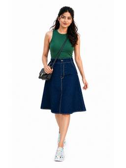 Tripursundari Fashion - Women's Navy Blue Denim Knee Length Skirt