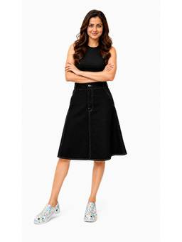 Tripursundari Fashion - Women's Black Denim Knee Length Skirt