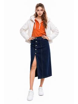 Tripursundari Fashion - Women's Navy Blue Denim Side Midi Skirt