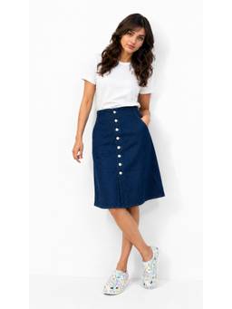 Tripursundari Fashion - Women's Navy Blue Denim A-Line Knee Length Skirt