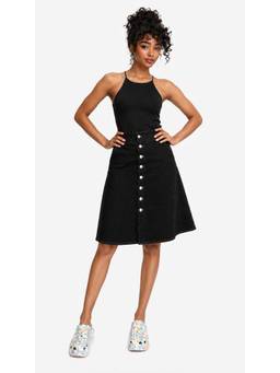 Tripursundari Fashion - Women's Black Denim A-Line Knee Length Skirt