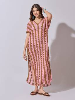 SHOWOFFFF - Women's Striped Mutlicolor Crochet Maxi Dress