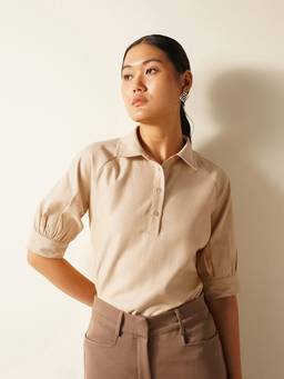 FABLE STREET - Cotton Oxford Beige Shirt