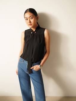 FABLE STREET - Tie-Up Black Shirt