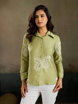 BFM - Green Cotton Blend Embroidered Shirt
