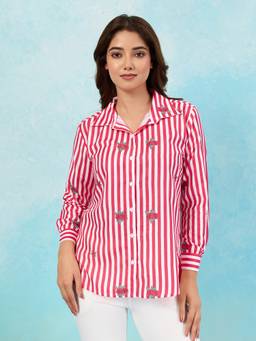 BFM - Red Cotton Blend Striped Shirt