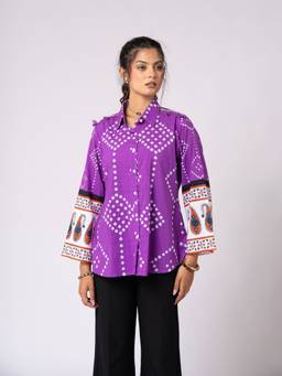 Zolo Label - Women's Purple Printed Flared Sleeve Casual Shirt