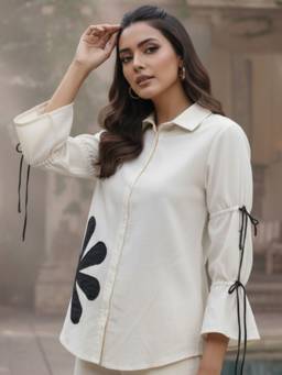 Zolo Label - Off-White Elegance Embroidered Cotton Shirt