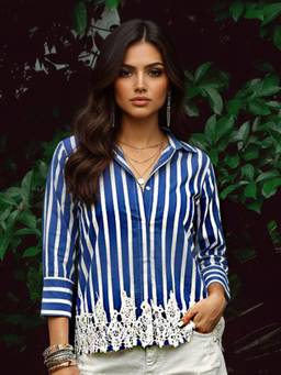 Zolo Label - Harbor Stripe Embroidered Cotton Blue Shirt