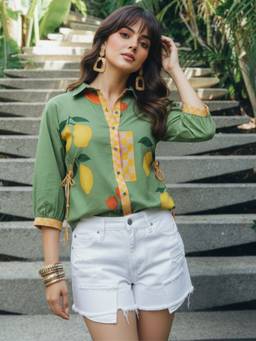 Zolo Label - Mint Citrus Garden Embroidered Cotton Green Shirt