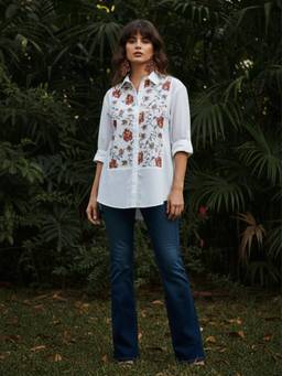 Zolo Label - Bloom Embroidered Cotton White Shirt