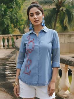 Zolo Label - Sky Breeze Embroidered Cotton Blue Shirt