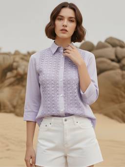 Zolo Label - Lavender Bloom Embroidered Cotton Shirt