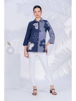 Zolo Label - Women Designer Patchwork Navy Blue Shirt