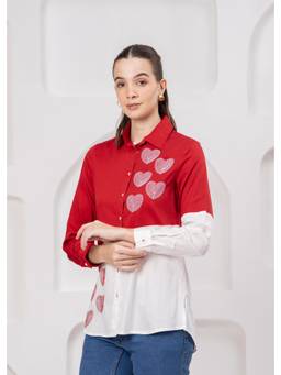 Zolo Label - Women's Multicolor Heart Design Casual Shirt
