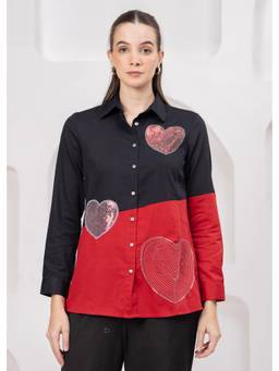 Zolo Label - Trendy Multicolor Color Block Heart Design Shirt