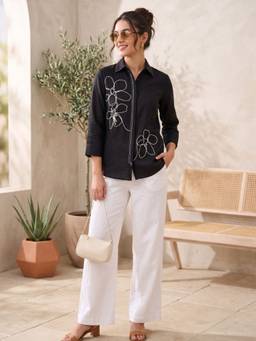 Zolo Label - Black Floral Embroidered Shirt