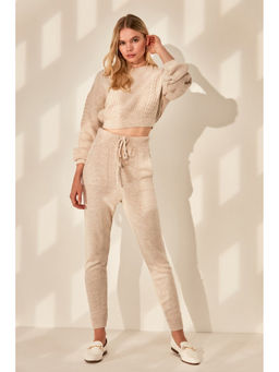 Trendyol - Beige Knit Cropped Lounge Co-ord (Set of 2)