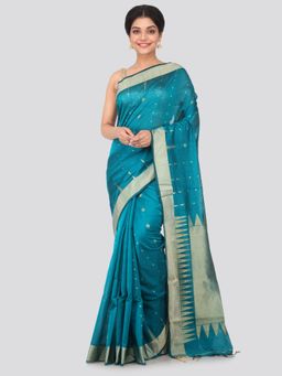 PinkLoom - Women's Cotton Silk Saree With Unstitched Blouse Piece,Blue