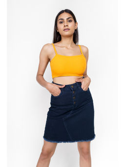 FREAKINS - Blue Frayed Denim Straight Skirt
