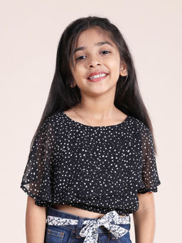 KiddoPanti - Girls Black Yoke Frill Layer Crop Top