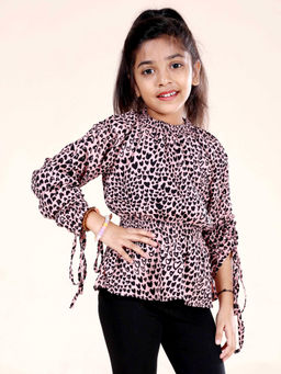KiddoPanti - Girls Pink Gathered Smocking Waist Top