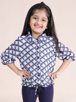 KiddoPanti - Girls Navy Blue Smocking Hem with Front Tie Up Top