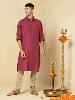 Fabindia - Linen Yoke Detail Pathani Kurta With Cuff