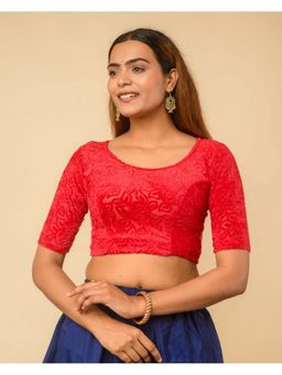 BINDIGASM'S ADVI - Maroon Chanda Bright Floral Velvet Stretchable Stitched Blouse