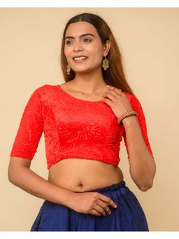 BINDIGASM'S ADVI - Red Chanda Bright Floral Velvet Stretchable Stitched Blouse