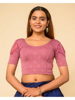 BINDIGASM'S ADVI - Mauve Metallic Dobby Buti Organza Puff Sleeve Stitched Blouse