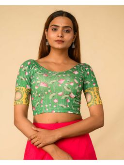 BINDIGASM'S ADVI - Green Pichwai Border Stitched Blouse