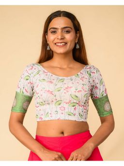 BINDIGASM'S ADVI - White Pichwai Border Stitched Blouse