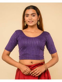 BINDIGASM'S ADVI - Metallic Purple Check Stripes Foil-3 Zari Buti Buttons Stitched Blouse