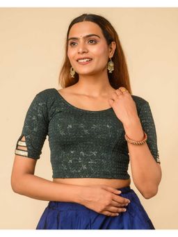 BINDIGASM'S ADVI - Metallic Green Dobby-Round Shape And Lace At Sleeves Stitched Blouse