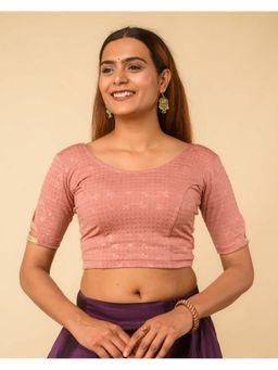 BINDIGASM'S ADVI - Metallic Pink Dobby-Round Shape And Lace At Sleeves Stitched Blouse