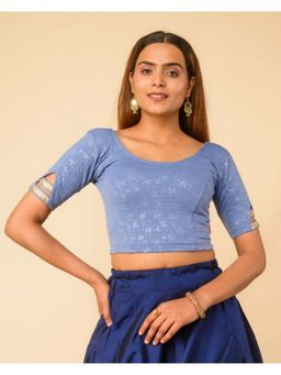 BINDIGASM'S ADVI - Metallic Blue Dobby-Round Shape And Lace At Sleeves Stitched Blouse