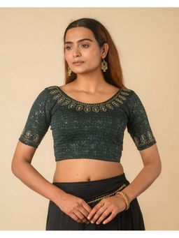 BINDIGASM'S ADVI - Green Embroidered Sequin-Dobby Metallic Glitter Embossed Stitched Blouse