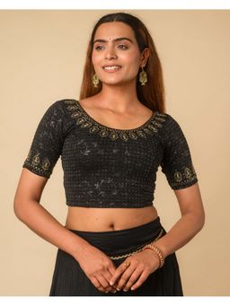 BINDIGASM'S ADVI - Black Embroidered Sequin-Dobby Metallic Glitter Embossed Stitched Blouse