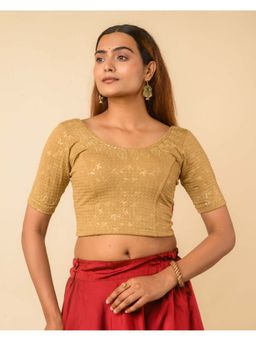 BINDIGASM'S ADVI - Beige Embroidered Sequin-Dobby Metallic Glitter Embossed Stitched Blouse